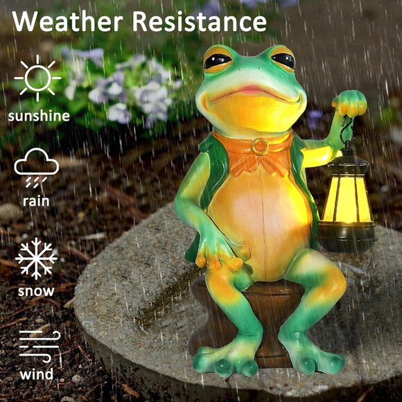 8.8Inch Tall Resin Solar Frog Garden Statue Handheld Light for Unique Balcony - Picture 4 of 6